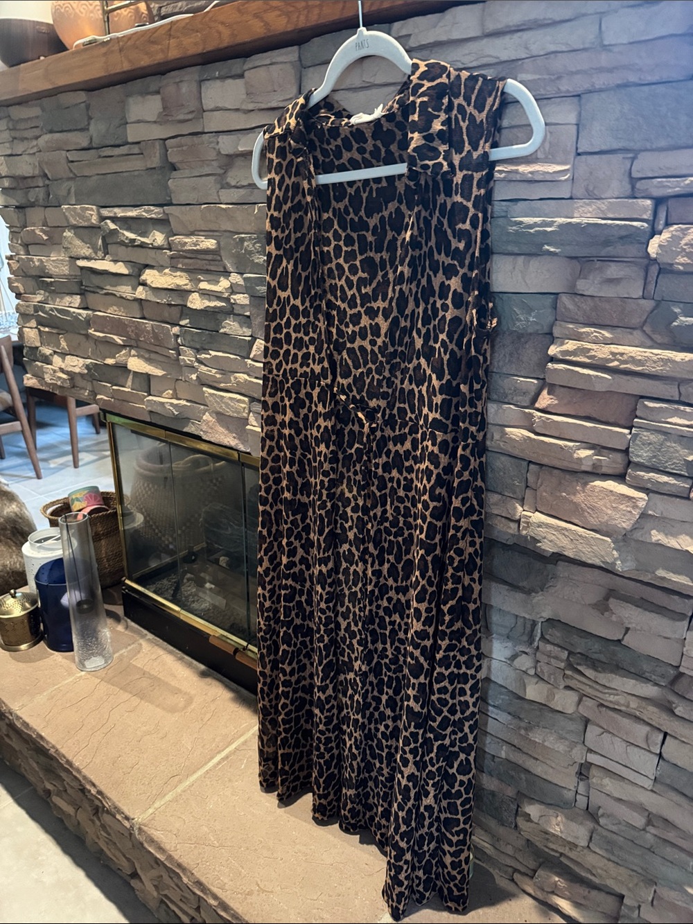 Leopard Print Draped Floor-Length Curtain - Brown/Black